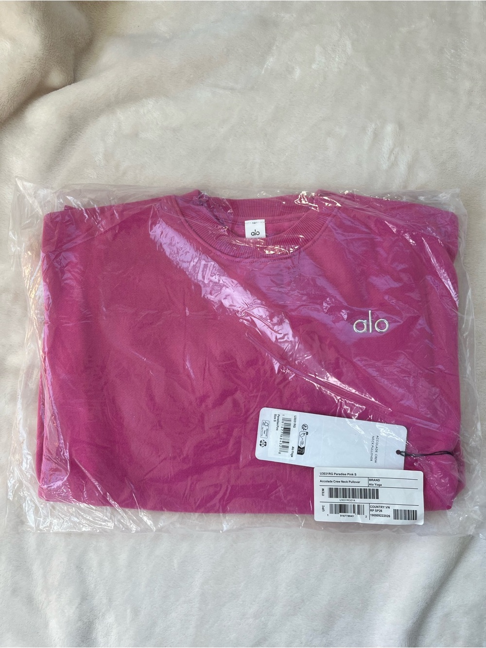 ALO Yoga Hot Pink Crewneck Sweatshirt with Embroidered Logo